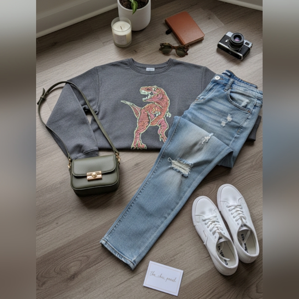 Cat & Jack Fleece-Lined NEON Outlined Dinosaur Sweatshirt | NWT | XL 🦖